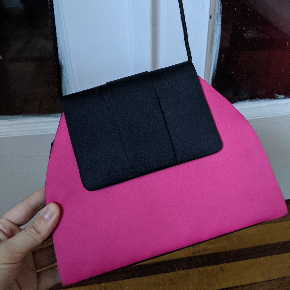 Hot pink and black evening bag